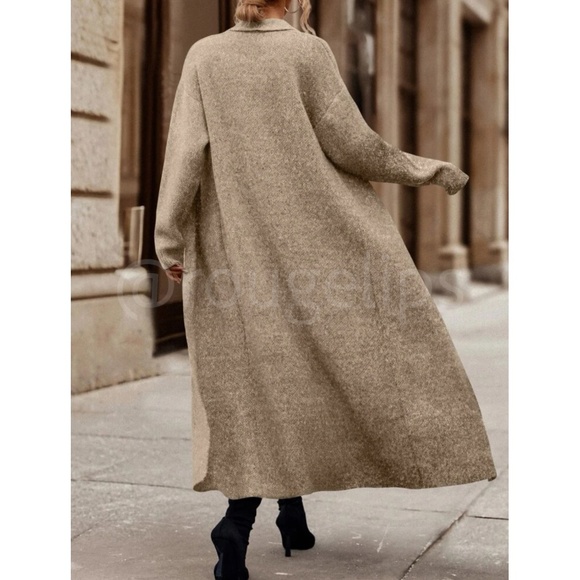 Tan Duster Shawl Cardigan Knit Long Open Long Sleeve - Picture 3 of 9